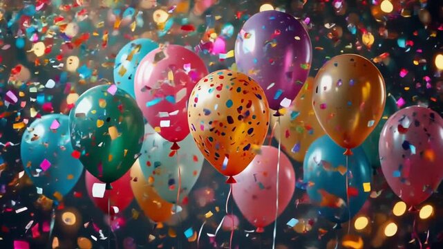 風船 パーティー カラフル 飛ぶ お祝い 演出 誕生日 イベント 紙吹雪 演出 空間 浮遊 動画