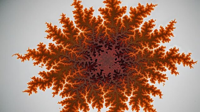 A mesmerizing fractal pattern resembling a stormy lightning strike unfolds in a vibrant orange and red hue against a gray background - Ultra HD 4k Quality 