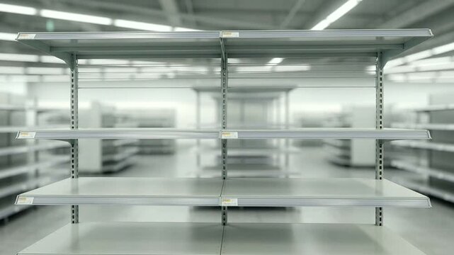 Empty Shelves: A stark image of empty store shelves, hinting at scarcity and the impact on everyday life.