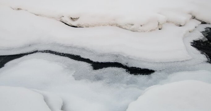 Partially frozen river on a cold winter day, Tikkurilankoski, Vantaa, Finland, Europe.