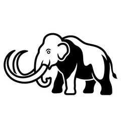 Fototapeta premium Flat Mammoth Silhouette Logo, Side View, Large Tusks, Simple Design