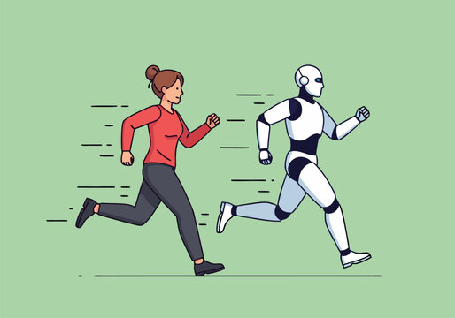 Human vs Robot Race A Vector Illustration Depicting Technological Advancement and Future Competition a0