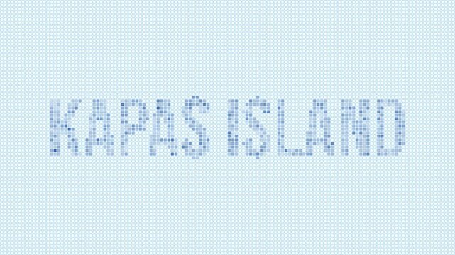 Kapas Island dotted map animation. Digital style shape of Kapas Island with title. Blue dots appear with flickering effect. Malaysia. Creative Intro, outro, title, logo video.