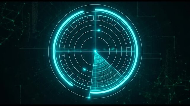 Glowing blue radar screen display interface.