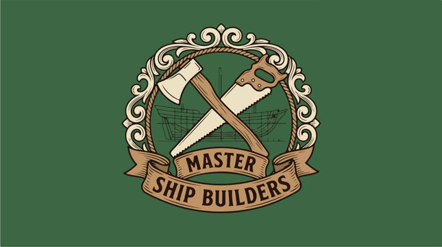 Vintage Ship Builders Logo Emblem.
