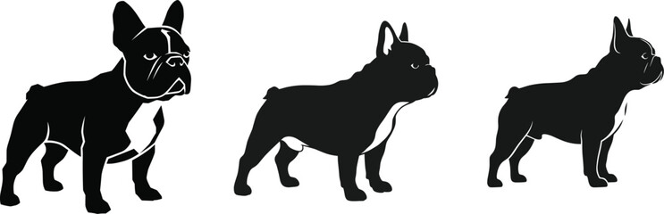 Obraz premium Collection of six black dog silhouettes in various poses and collars