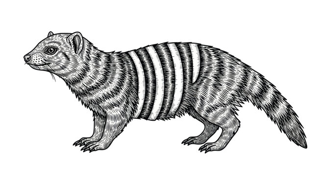 Striped Civet Cat Illustration - Hand Drawn Sketch of African Mammal