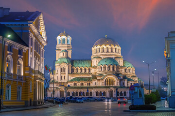 Alexander Nevsky Cathedral at sunset in Sofia, Bulgaria.