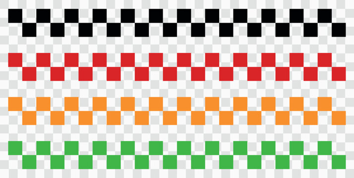 4 checkered racing flag patterns in black red orange and green colors vector illustration