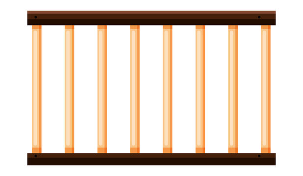 Brown wooden fence with vertical bars isolated on white background transparent background