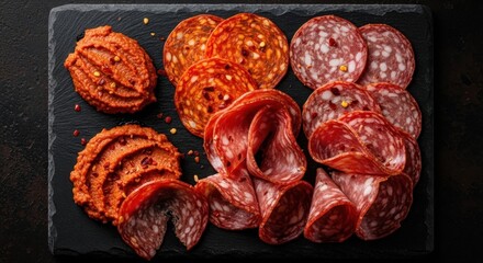 Obraz premium Assortment of Sliced Italian Charcuterie Meats and Salami