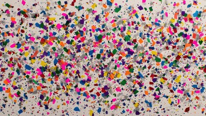Obraz premium A vibrant explosion of multicolored confetti scattered across a white background