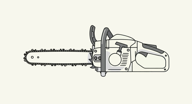 Detailed drawing of a chainsaw.