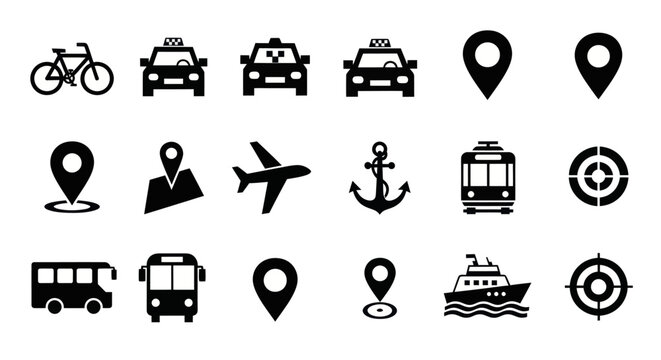 Transportation icons on white background.
