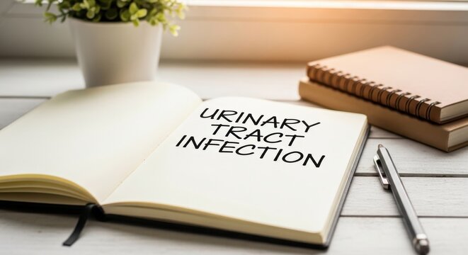 Open notebook displaying 'URINARY TRACT INFECTION' text with medical context