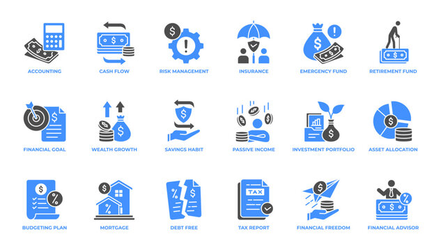 Financial Plan and Personal Finance Icon Set Vector Illustration Glyph Editable
