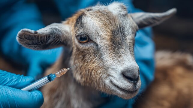 A veterinarian vaccinating a goat.