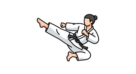 Young woman in karate uniform kicking. © Marchell