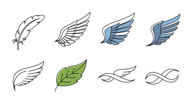 Collection of wing and feather icons.