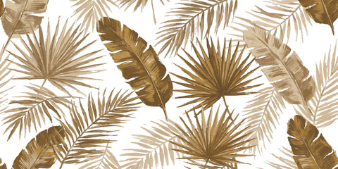 Tropical seamless pattern with abstract brown and beige palm tree leaves on white background vector illustration. © GraphixEra