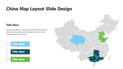 China political map with highlighted provinces and descriptive text areas