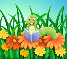 A worm reading a book at the garden © Milky