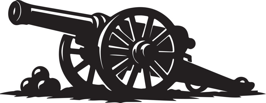 army old cannon logo silhouette vector illustration, field gun logo, weapon military old cannon history logo silhouette vector