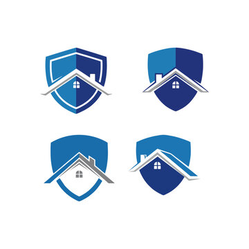 Shield home security and real estate logo design set vector template.