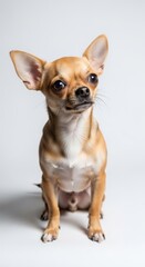 Obraz premium A Cute Tan Chihuahua Puppy Sitting Attentively in a Studio Portrait