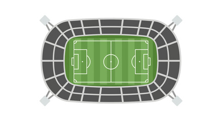 Aerial View of Soccer Stadium Field with Stands and Lights - Vector Illustration © Anisah