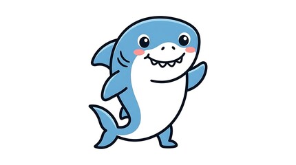 Cute cartoon shark character standing.