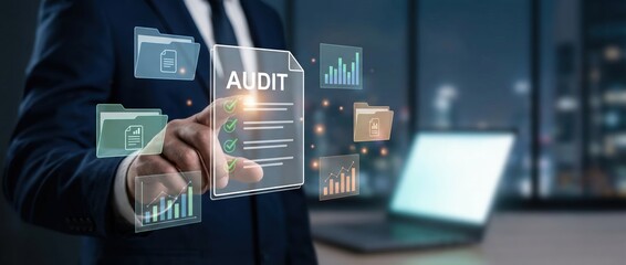 Fototapeta premium Business audit procedures corporate office digital interaction modern environment professional viewpoint enhancing transparency and efficiency in financial management