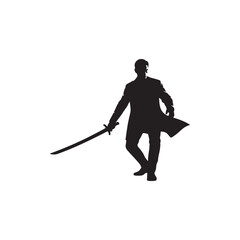 Man with sword silhouette vector flat illustration design on white background.