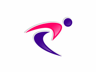 Obraz premium Dynamic Modern Human Runner Logo with Abstract Fluid Shapes in Vibrant Pink and Purple Gradient Colors Isolated on White Background
