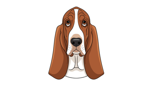 Portrait illustration of a basset hound dog head with long floppy ears and a sad expression against a plain white background.