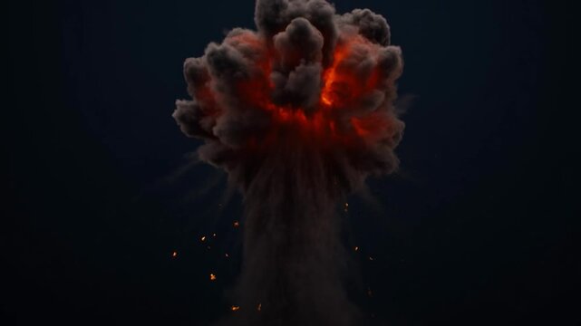 A dramatic mushroom cloud explosion with a shocked face emoji and a mind blown animation, suitable for conveying a powerful and surprising reaction in a dark background with cinematic