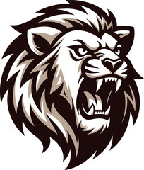 Obraz premium Powerful roaring lion head mascot logo design for sports team and esports gaming community vector illustration.