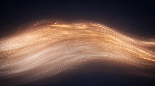 Abstract glowing wave of light soft, ethereal white and peach tones on a dark background