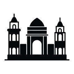  Delhi Skyline India Gate Monoline Vector Icon 