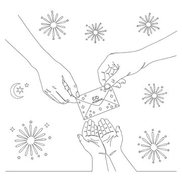 Giving Eid gift envelope vector