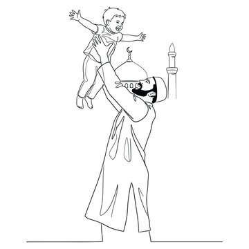 Father lifting son mosque vector