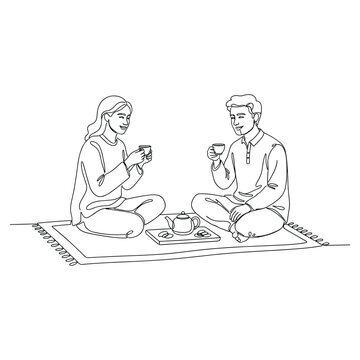 Couple drinking tea vector