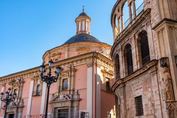 Obraz premium Monumental buildings with domes in the historic city center of Valencia, Spain.