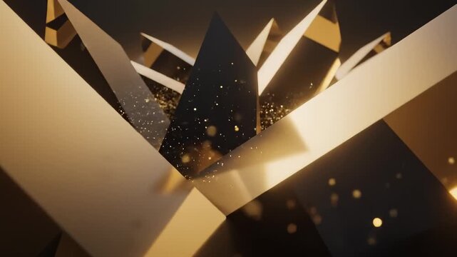Abstract Geometric Shapes With Golden Glitter Particles Exploding in Slow Motion