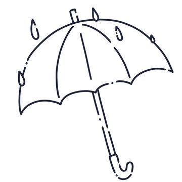 雨が降っている傘のゆるい線画イラスト