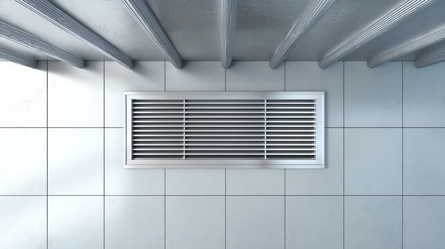 An overhead view of a modern air vent on tile flooring in an industrial space, showcasing streamlined design and functionality.