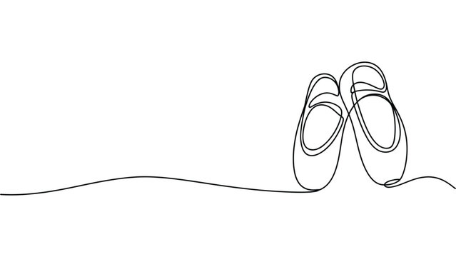 minimal ballet shoes continuous line art illustration, dance performance and classical footwear outline vector design