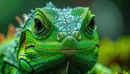 Obraz premium Close-up of a green iguanas face.