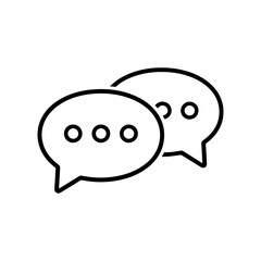Two overlapping speech bubbles representing conversation and dialogue. Minimal outline chat icon ideal for messaging apps, discussion platforms, customer support interfaces, and communication UI syste
