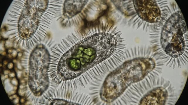 Microscopic View of Paramecium Caudatum Cells Under a Microscope.